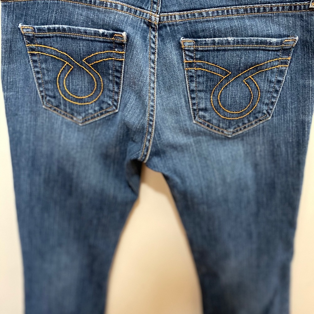 Big Star Women's Flare Jeans in Medium Blue with Gold Stitching